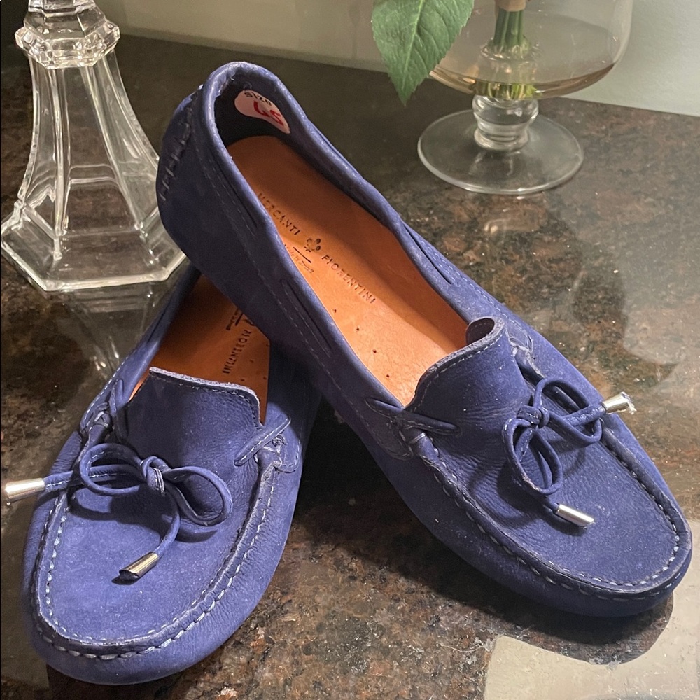 Mercanti Fiorentini Navy Blue Moc-Toe Driving Loafers Size: 6.5